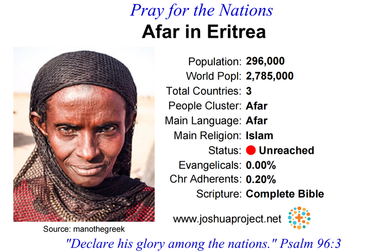 Prayer card for the Afar people of Eritrea