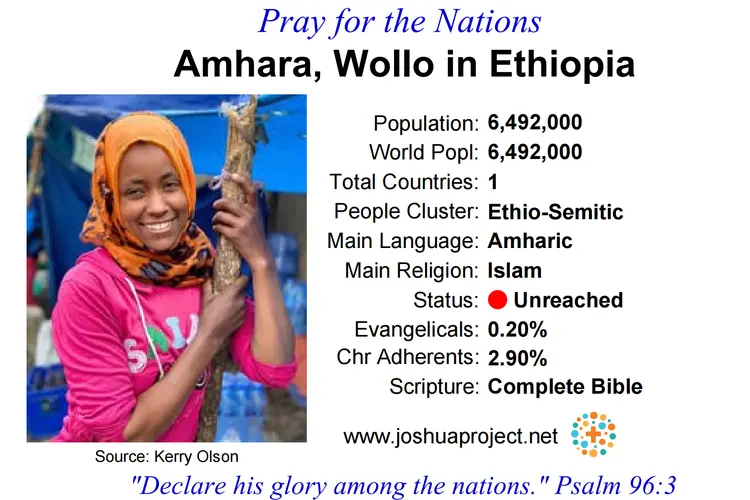 Prayer card for the Wollo Amhara people of Ethiopia