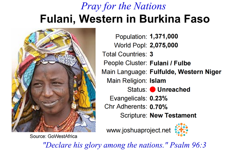 Prayer card for the Western Fulani people of Burkina Faso
