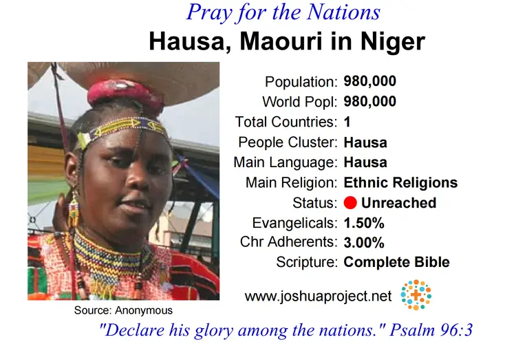 Prayer card for the Maouri Hausa people of Niger