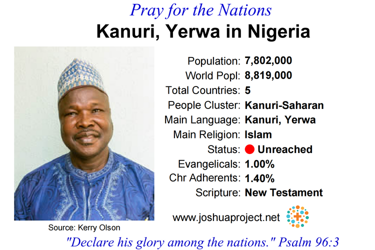 Prayer card for the Yerwa Kanuri people of Nigeria