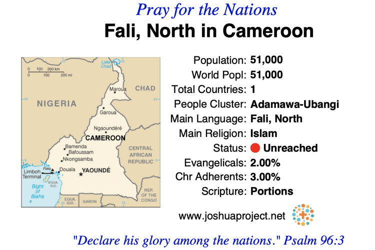 Prayer card for the North Fali people of Cameroon