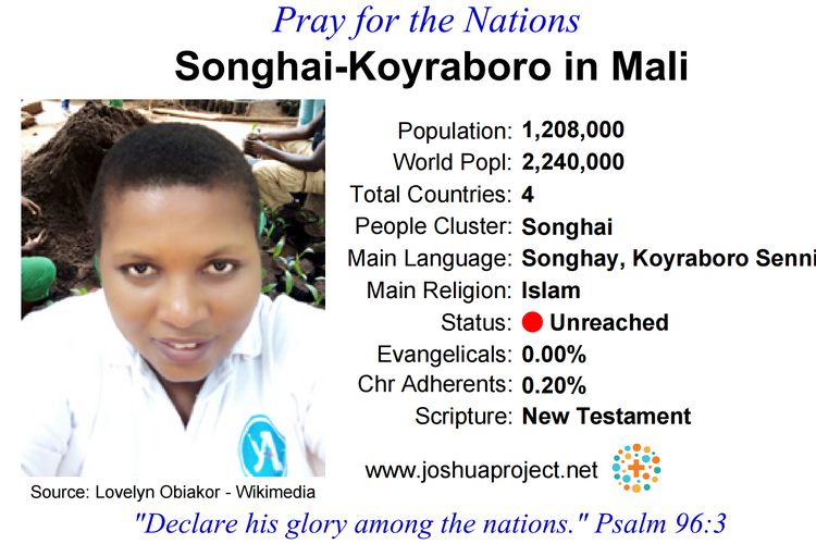 Prayer card for the Songhai-Koyraboro peole of Mali