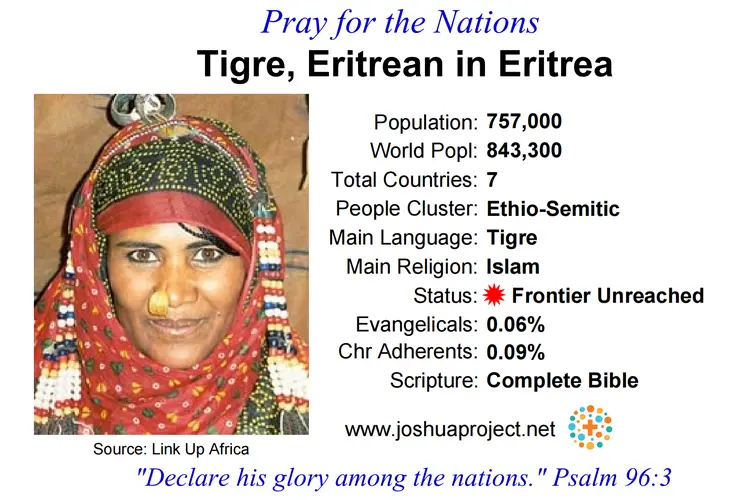 Prayer card for the Eritrean Tigre people of Eritrea
