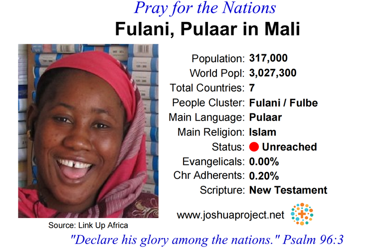 Prayer card for the Pulaar Fulani people of Mali