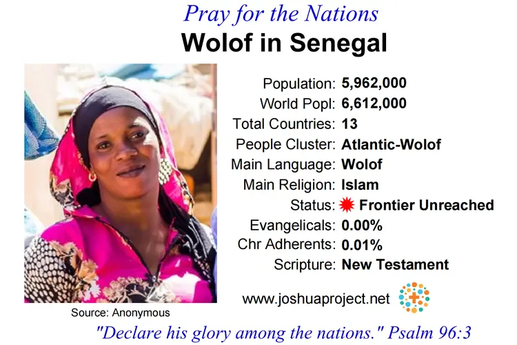 Prayer card for the Wolof people of Senegal