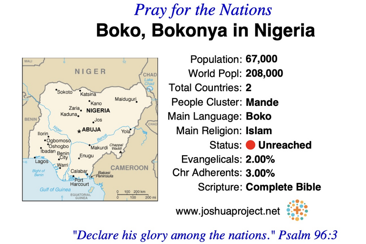Prayer card for the Bokanya Boko people of Nigeria